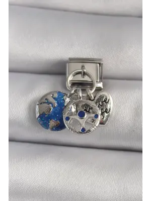 316L Çelik Gümüş Renk Sallantı Dünya Figür Nomination Charm