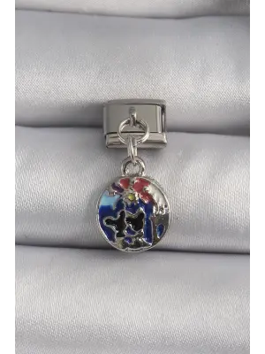 316L Çelik Gümüş Renk Sallantı Dünya Model Nomination Charm