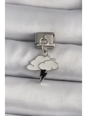 316L Çelik Gümüş Renk Sallantı Fırtına Bulutu Model Nomination Charm