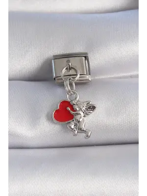 316L Çelik Gümüş Renk Sallantı Kalp Melek Figür Nomination Charm