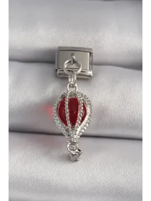 316L Çelik Gümüş Renk Sallantı Kırmızı Balon Model Zirkon Taş Detaylı Nomination Charm