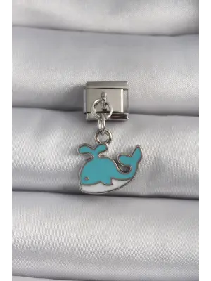 316L Çelik Gümüş Renk Sallantı Mavi Balina Model Nomination Charm