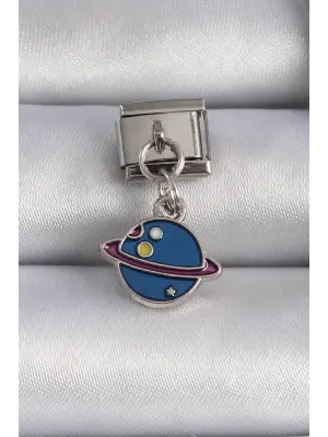 316L Çelik Gümüş Renk Sallantı Mavi Satürn Figür Nomination Charm