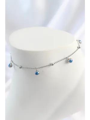 316L Çelik Gümüş Renk Sallantı Nazar Boncuk Figür Topçuk Detay Kadın Halhal