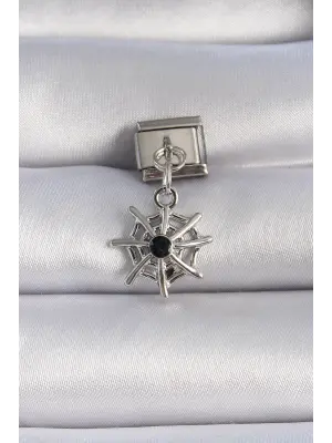 316L Çelik Gümüş Renk Sallantı Örümcek Ağ Figür Nomination Charm