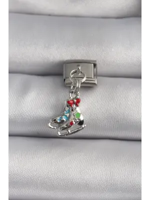 316L Çelik Gümüş Renk Sallantı Renkli Detaylı Buz Pateni Figür Nomination Charm