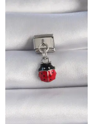 316L Çelik Gümüş Renk Sallantı Uğur Böceği Figür Nomination Charm