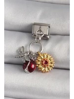 316L Çelik Gümüş Renk Sallantı Uğur Bönceği Ay Çiçeği Figür Nomination Charm