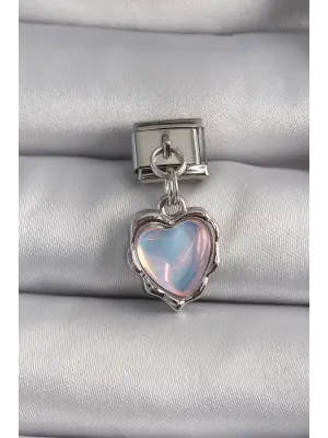 316L Çelik Gümüş Renk Sallantı Yansıma Kalp Model Nomination Charm