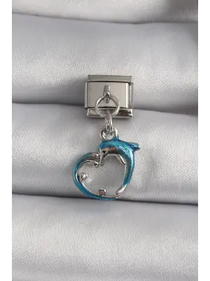 316L Çelik Gümüş Renk Sallantı Yunus Balığı Model Nomination Charm