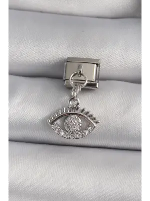 316L Çelik Gümüş Renk Sallantı Zirkon Taşlı Göz Model Nomination Charm
