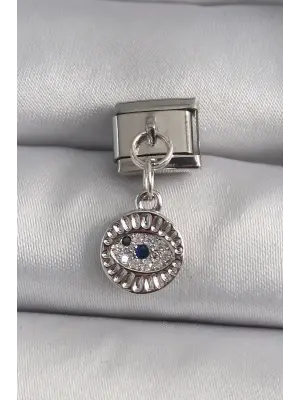 316L Çelik Gümüş Renk Sallantı Zirkon Taşlı Göz Model Nomination Charm