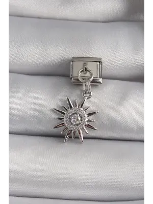 316L Çelik Gümüş Renk Sallantı Zirkon Taşlı Güneş Model Nomination Charm