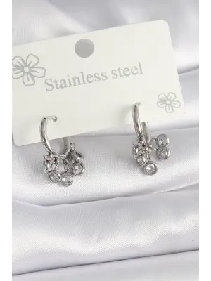   Gümüş Sallantı Zirkon Taşlı Çelik Küpe