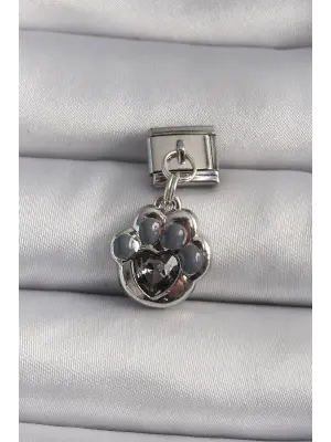 316L Çelik Gümüş Renk Sallantı Zirkon Taşlı Kalp Detay Pençe Model Nomination Charm