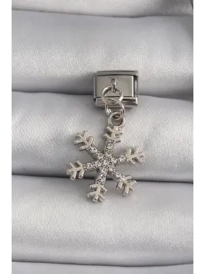 316L Çelik Gümüş Renk Sallantı Zirkon Taşlı Kar Tanesi Model Nomination Charm