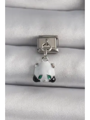 316L Çelik Gümüş Renk Sallantı Zirkon Taşlı Panda Model Nomination Charm