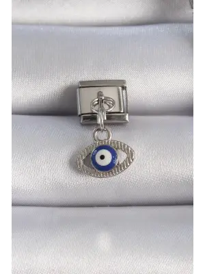 316L Çelik Gümüş Renk Sallantılı Göz Figür Nazar Boncuk Detay Nomination Charm