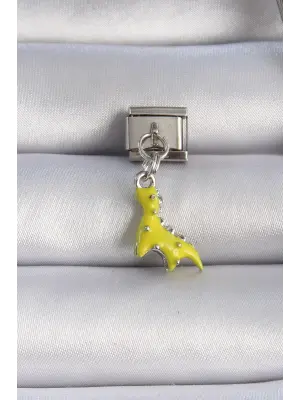 316L Çelik Gümüş Renk Sallantılı Sarı Dinazor Figür Nomination Charm