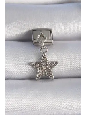 316L Çelik Gümüş renk Sallantılı Zirkon Taşlı Yıldız Figür Nomination Charm