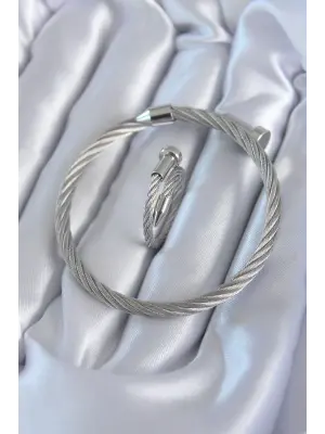 316L Çelik Gümüş Renk Sarmal Model Erkek Bileklik Yüzük Kombini