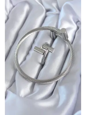 316L Çelik Gümüş Renk Sarmal Model Erkek Bileklik Yüzük Kombini