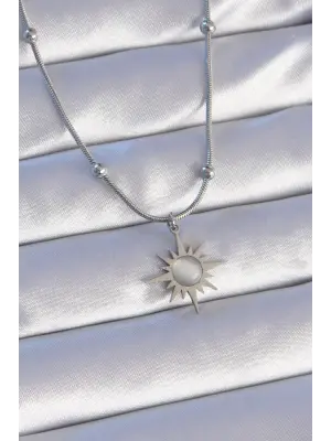  Gümüş  Sedefli Yıldız Model Çelik Kolye