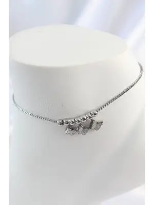 316L Çelik Gümüş Renk Simli Kelebek Model Kadın Halhal