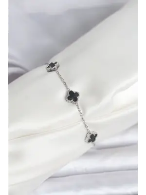 316L Çelik Gümüş Renk Siyah Baby Boy Yonca Bileklik