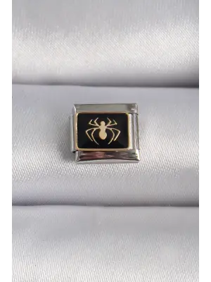 316L Çelik Gümüş Renk Siyah Sarı Örümcek İşlemeli Nomination Charm