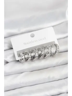 316L Çelik Gümüş Renk Su Yolu Halka Küpe Seti