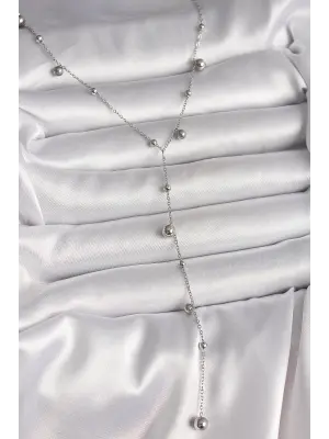 316L Çelik Gümüş Renk Topçuk Model Kadın Y Kolye