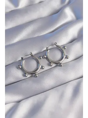   Gümüş Topçuk Tasarımlı Oval Küpe