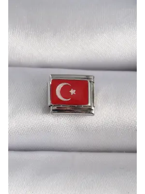 316L Çelik Gümüş Renk Türk Bayrağı İşlemeli Nomination Charm