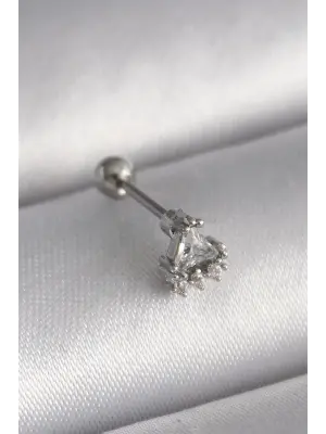 316L Çelik Gümüş Renk Üçgen Zirkon Taşlı Tragus Piercing