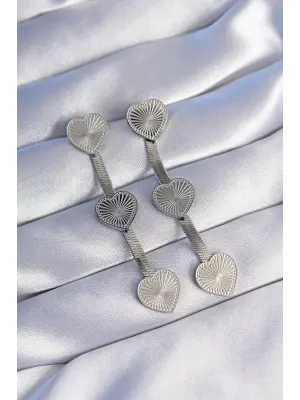   Gümüş Uzun İtalyan Zincir Detaylı Kalp Küpe