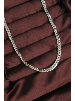 316L Çelik Gümüş Renk Yassı Örgü Zincir Kolye