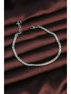 316L Çelik Gümüş Renk Yassı Spiga Zincir Erkek Bileklik