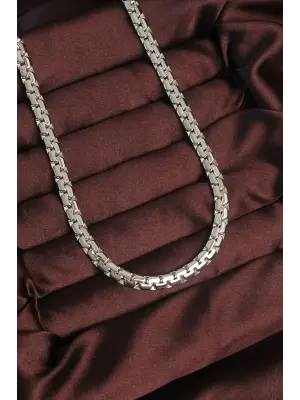 316L Çelik Gümüş Renk Yassı Spiga Zincir Kolye