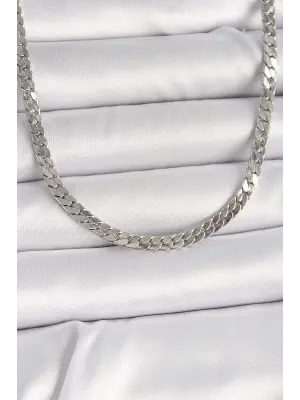 316L Çelik Gümüş Renk Yassı Zincir Model Erkek Kolye