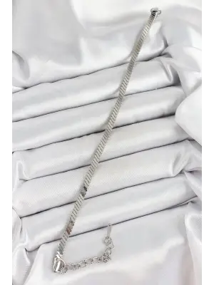 316L Çelik Gümüş Renk Yassı Zincir Model Kadın Bileklik