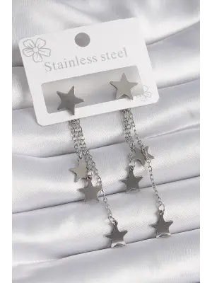   Gümüş Yıldız Model Sallantılı Çelik Küpe
