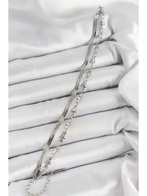 316L Çelik Gümüş Renk Yıldız Zincir ve İtalyan Zincirli 2li Kadın Bileklik