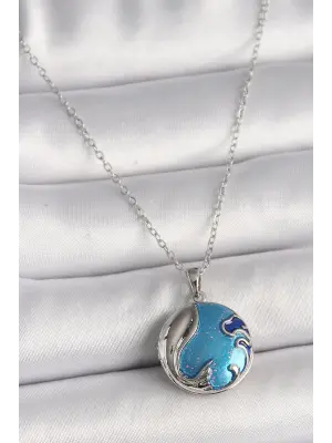  Gümüş  Zincir Açılır Dünya Model  Çelik Kolye