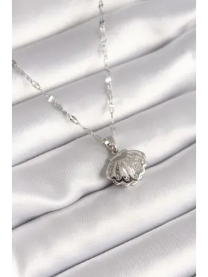  Gümüş  Zincir Açılır İstiridye Model İnci Detay  Çelik Kolye