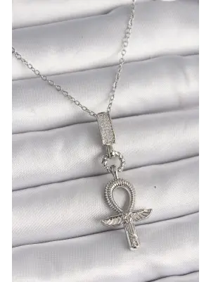  Gümüş  Zincir Ankh Model  Çelik Kolye