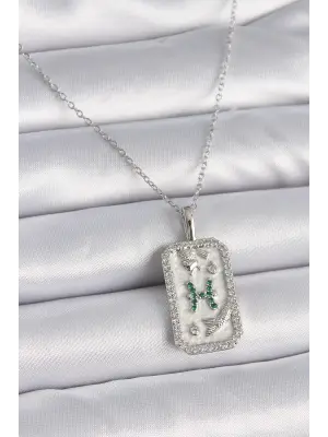  Gümüş  Zincir Balık Burcu Zirkon Taşlı  Çelik Kolye