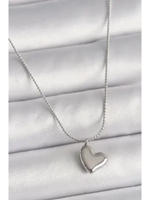  Gümüş  Zincir Kalp Figür  Çelik Kolye