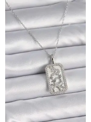  Gümüş  Zincir Oğlak Burcu Zirkon Taşlı  Çelik Kolye