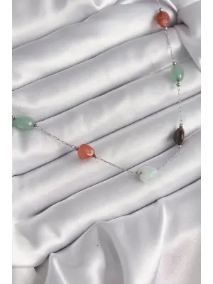  Gümüş  Zincir li Doğaltaş Model  Çelik Kolye